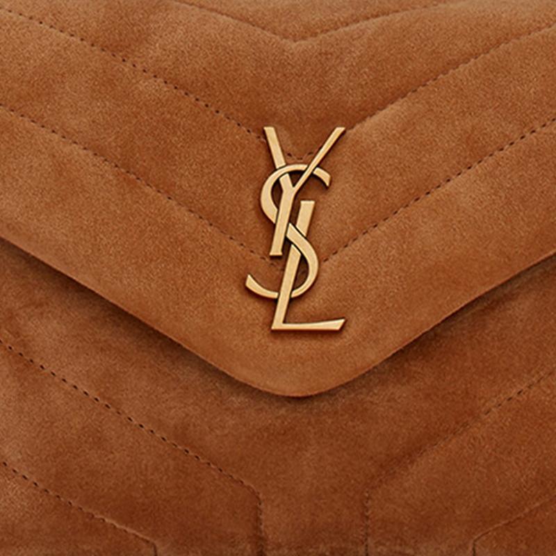 Saint Laurent Мини женская сумка через плечо Loulou Toy с клапаном, стеганая кожаная, цвет Корица 678401-1U837-7761