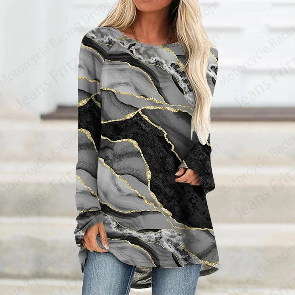 Футболки с длинным рукавом с принтом Marble 3D, женские модные футболки, женские топы, футболки, женские туники, топы, женская одежда, повседневные майки