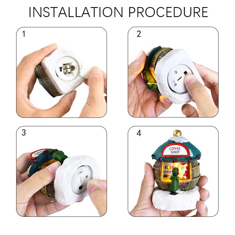 Christmas LED Light Resin House Santa Claus Gift Shop Ornaments 2025 New Year Decoration for Home Luminous Cabin Landscape Craft