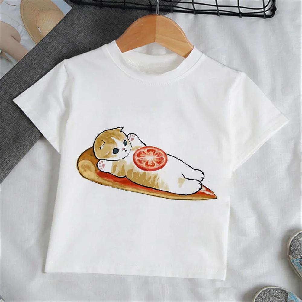 Children Clothes Girl Cartoon Cat TShirt for Girls Short Sleeve Baby Summer Clothes Fashion Round Neck Tops Childrens Clothing