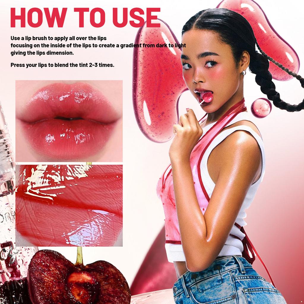Plumping Lip Gloss with Mirror Shine, Juice-Infused Cherry Lip Oil for Moisturizing Color and Nourishment, Long-Lasting Wear, 1 Piece