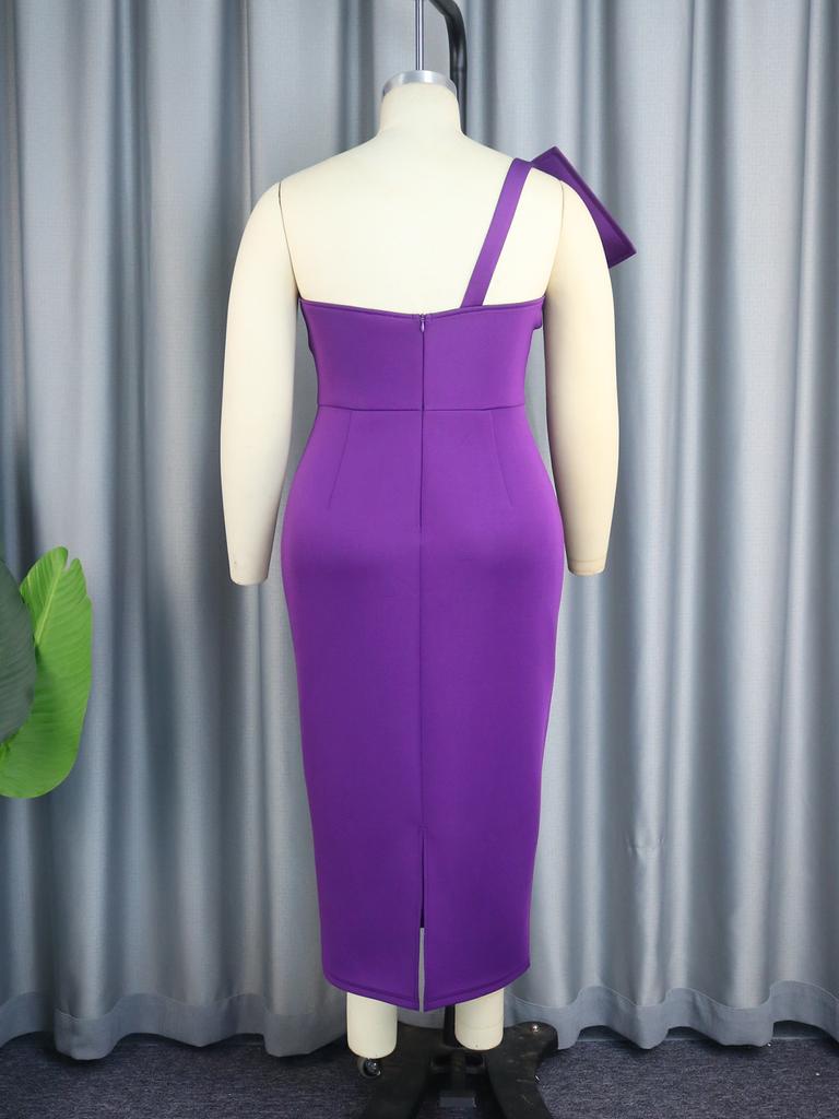 AOMEI Sexy One Shoulder Purple Party Dresses for Women Strapless Empire Package Hip Slim Birthday Evening Occasion Prom Gowns Big Size