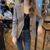 Women Spring Autumn Suit Coat Lapel Long Sleeve Single Breasted Suit Jacket Plaid Print Flap Pockets