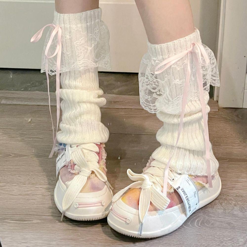 Knitted Streamer Long Socks Soft Leg Warmers Japanese Y2K Ankle Warmer Princess Style