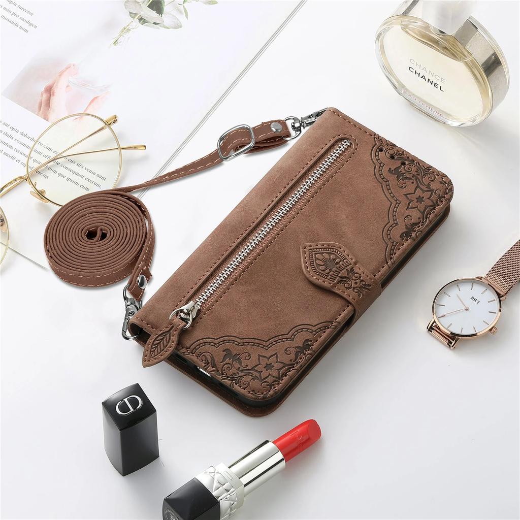 Crossbody Zipper Leather Wallet Card Pocket Case For iPhone 15 14 13 12 11 16 Pro Max Plus SE2022 X XR XS Lanyard Strap Cover