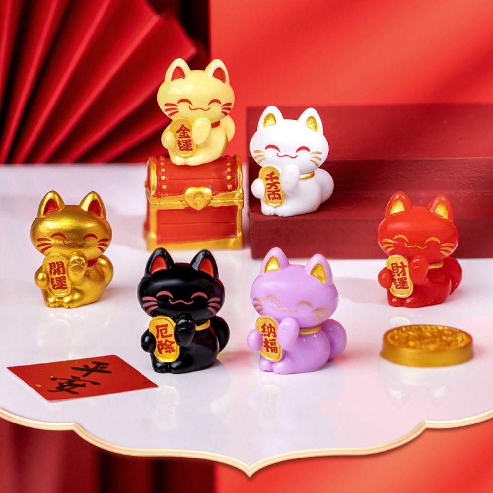 Creative Lucky Cat Figurine Cartoon Animal Model Miniatures Lucky Cat Statue Collectible
