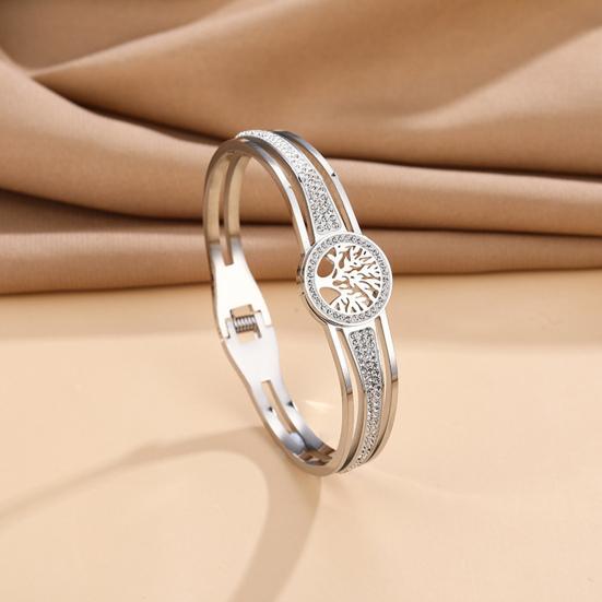 Yousheng Lady Bangle кубический цирконий Древо жизни Декор ажурный гальванизированный титановый стальной браслет для выпускного вечера ежедневный подарок для свиданий для любимых
