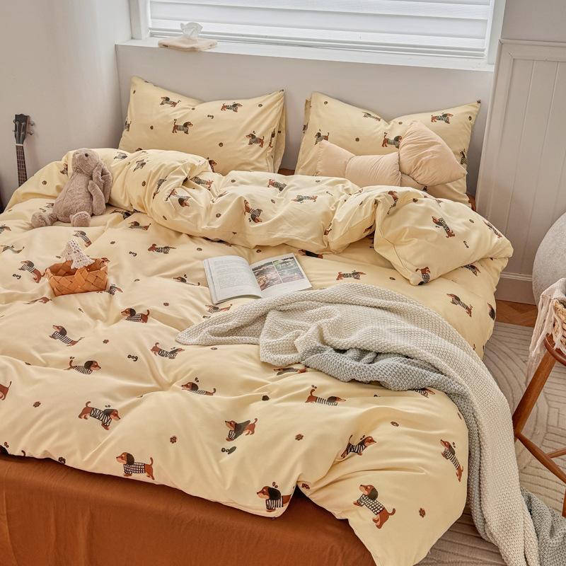 Постельное белье Набор из четырех предметов Приятный к коже Дышащий и Удобный, Мелкий цветочный Стиранные простыни Пододеяльники Наволочки