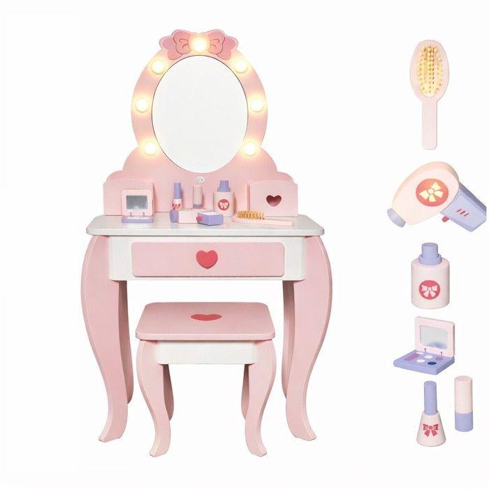 Coiffeuse enfant - GINGER HOME - Miroir éclairé - Tabouret inclus - MDF & bois massif