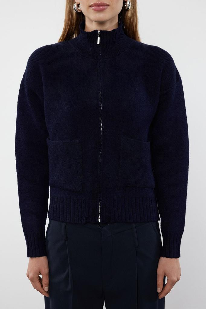 Women's Elegance Style Cardigan Black Soft Textured Zipper Knitwear Cardigan