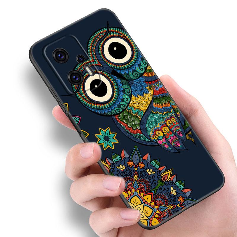 Lovely Animal Owl Black Silicone Phone Case For Xiaomi POCO X3 X4 NFC F5 M3 M4 M6 X5 X6 Pro F3 F4 GT 5G C55 C65 M5