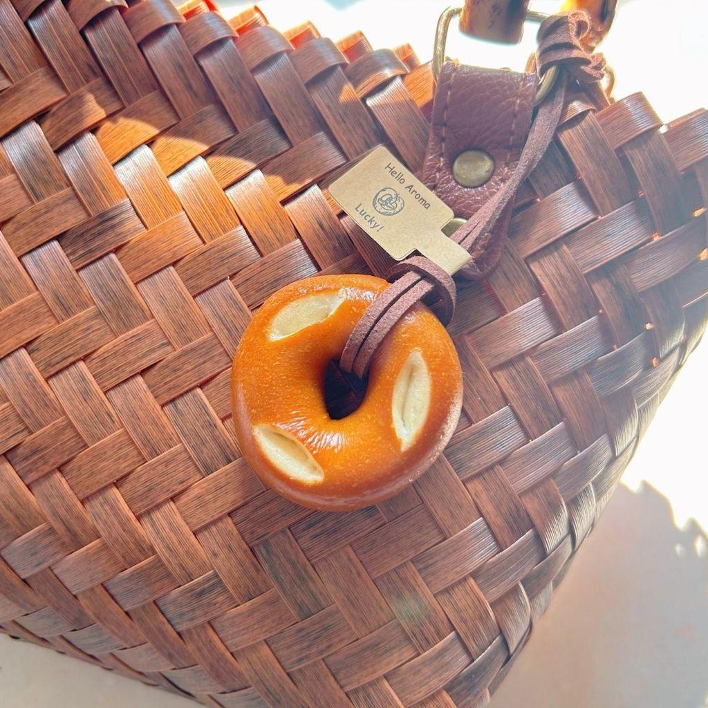 Yogodlns Alkali Water Bread Bagel Bag Pendant Cute Chocolate Woven Rope Pendant Bags Accessories