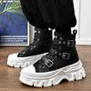 Trend Unisex Women Men Black Motorcycle Boots Thick Soled Belt Buckle Lace Up High Top Sports Shoes Short Boots Lace Up