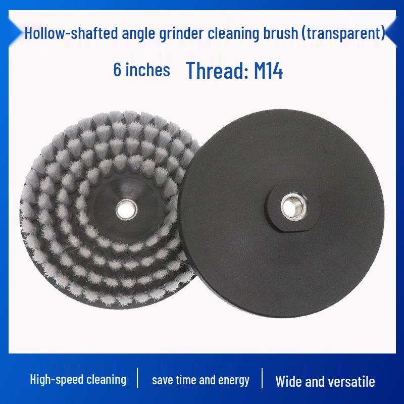 6" M14 Transparent Electric Cleaning Brush Set: Hollow Rodless, Round Brush, Drill Compatibility, Angle Grinder & Crevice Brush Heads.