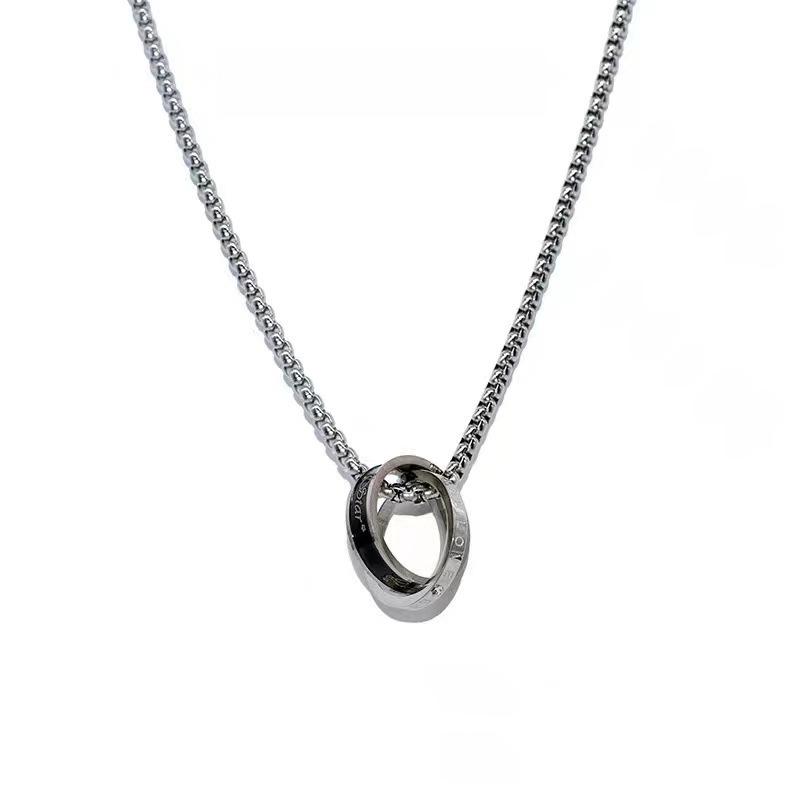Versatile Titanium Steel Genderless Double Ring Pendant Necklace for Men and Women - Non-Fading Trendy Accessory