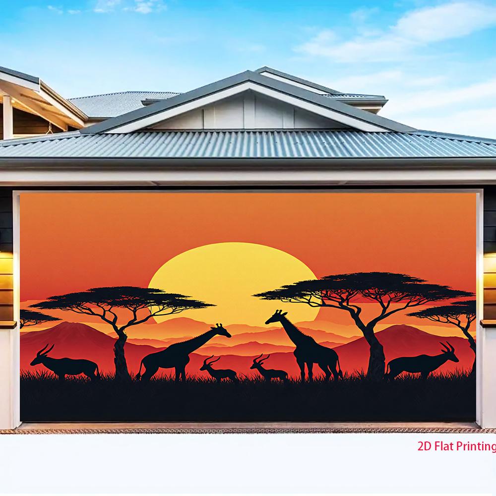 A 2D flat item 1 piece. Its feature is the silhouette of African grassland animals at sunset.