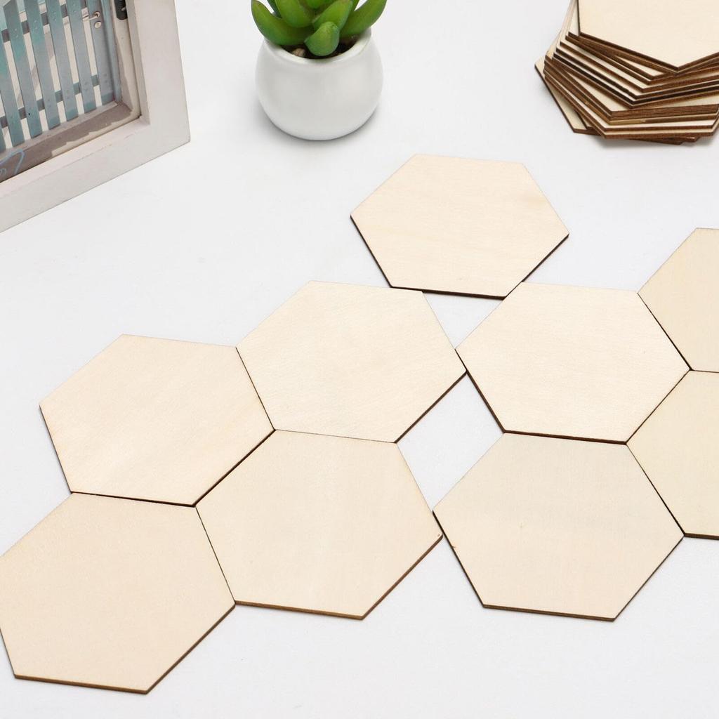 SAFIGLE Wood Board Thin Wood Piece Hexagonal Coaster Wooden Chip Unfinished Wooden Slice DIY Graffiti Wood Square Wood Natural Wood Handmade Crafts