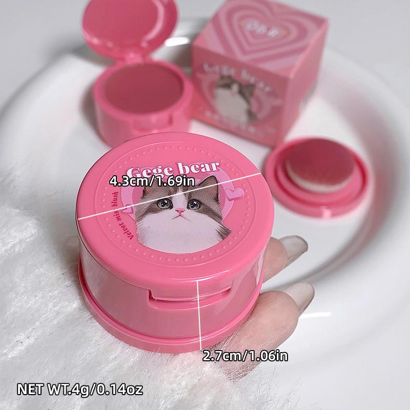 GEGE BEAR Air Cushion Blusher Powder, Cute Kitten Pink Cheek, with Mini Mirror Matte Waterproof Blush