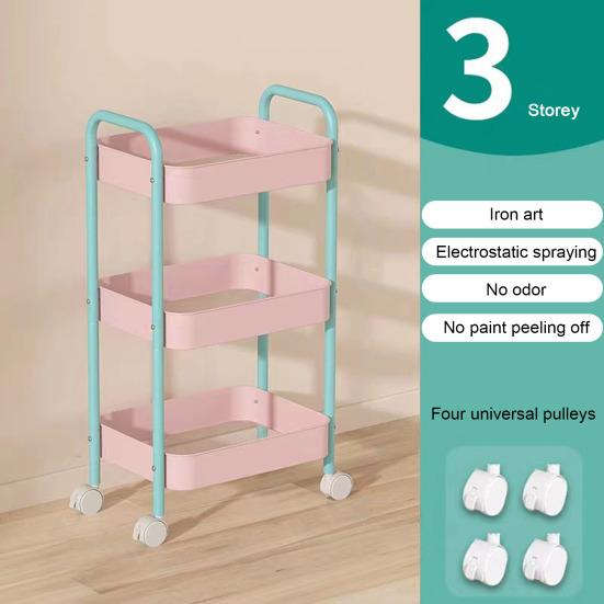 Стеллаж для хранения с колесами, прочная несущая многослойная конструкция, простая установка, устойчивая универсальная тележка для хранения