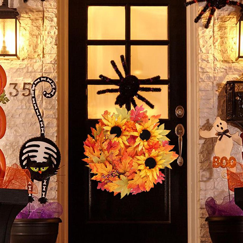 Осенний венок Венок из искусственных цветов Кленовый лист Урожай Осенняя гирлянда для помещения и улицы Хэллоуин Окно Фестиваль Крыльцо