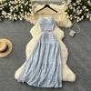 Summer Lace Patchwork Beach Two Pieces Sets Women Sexy Camisole+A Line Long Skirt Fashion Elastic Bohemian Suits