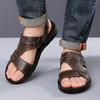 Men Black Leather Sandals Summer Brown Outdoor Hiking Sandals Outdoor Wide Head Beach Shoes for Father Over Sized