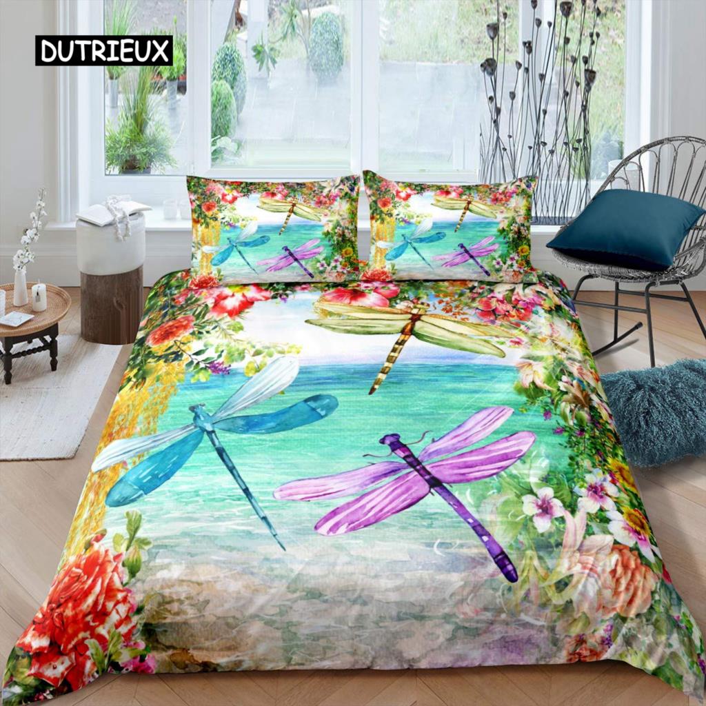 Комплект постельного белья Dragonfly King Size с разноцветными крыльями для детей и подростков, для взрослых, тема диких животных, 2/3 шт., пододеяльник