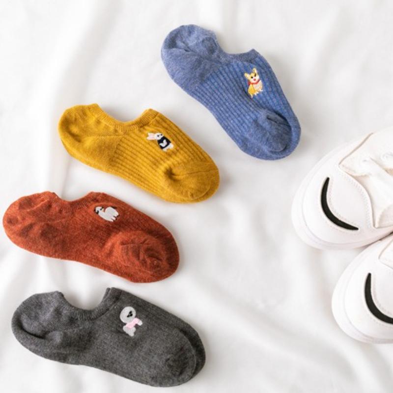 Women Invisible Socks Silicone Anti-slip Socks Animal Pattern Boat Socks