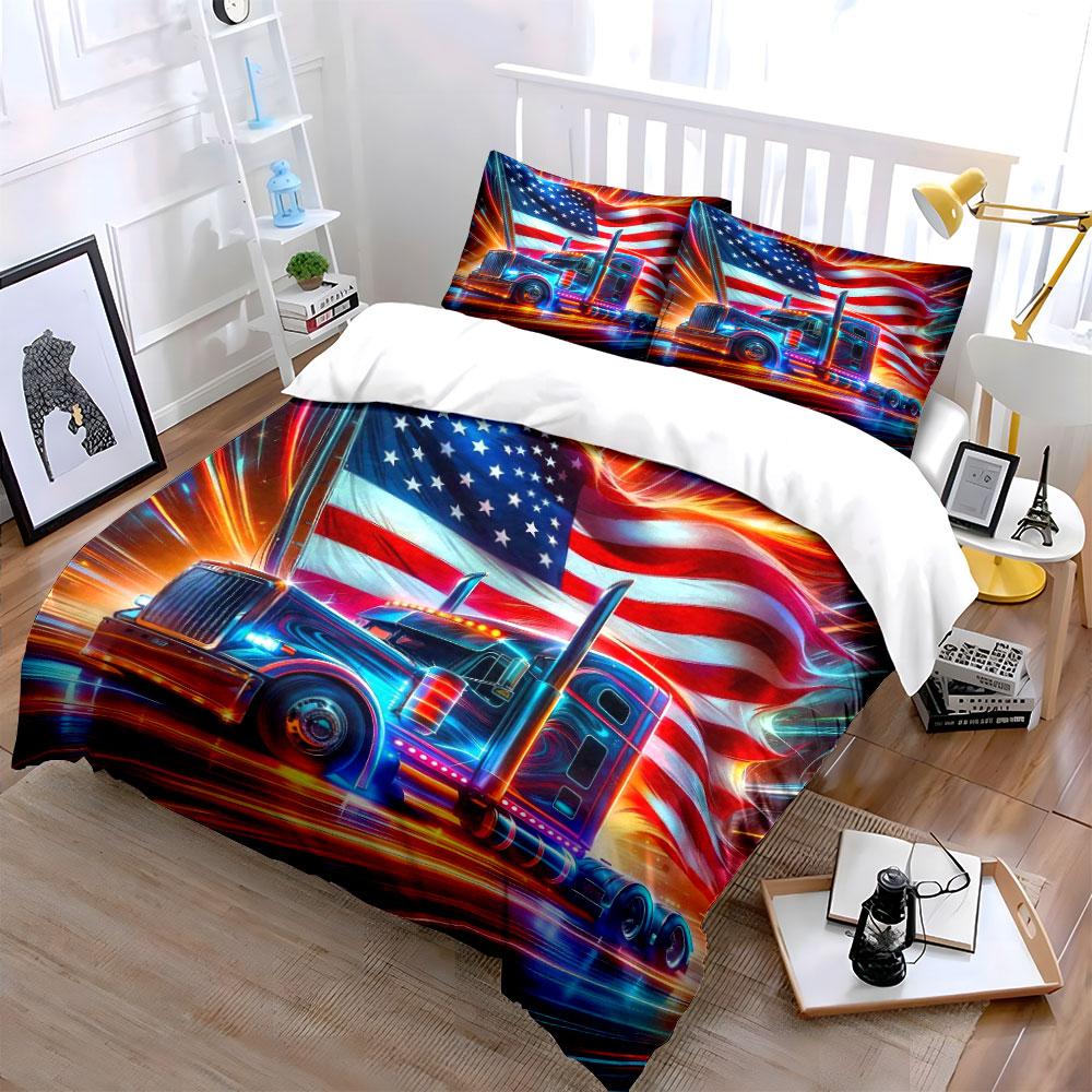 "USA Flag and Truck Bedding Set" Bedding Duvet Cover Set Duvet Cover Pillowcases (1 * Duvet Cover 2 * Pillowcases, without duvet insert)