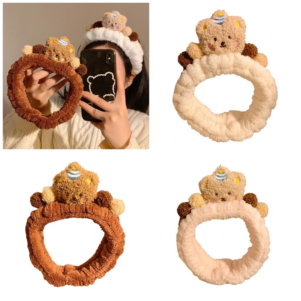 Lovely Plush Bear Headband for Adult Teens Face Washing Birthday Party Gathering Headpiece Women Skincare Hair Accessory