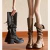 Модные плиссированные ботфорты женские 2025 осень-зима платформа до колена маленькие высокие сапоги рыцаря