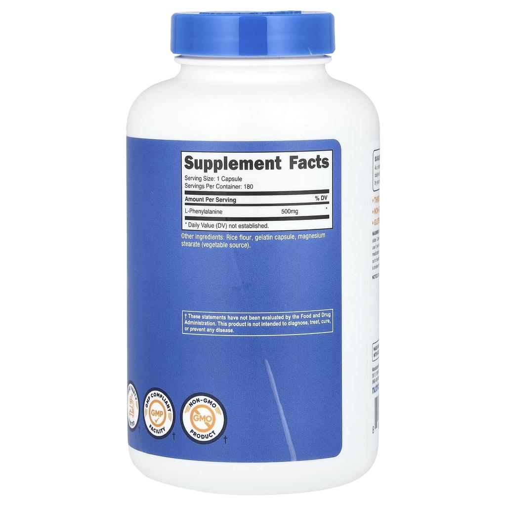 L-Phenylalanine, 500Mg, 180 Capsules