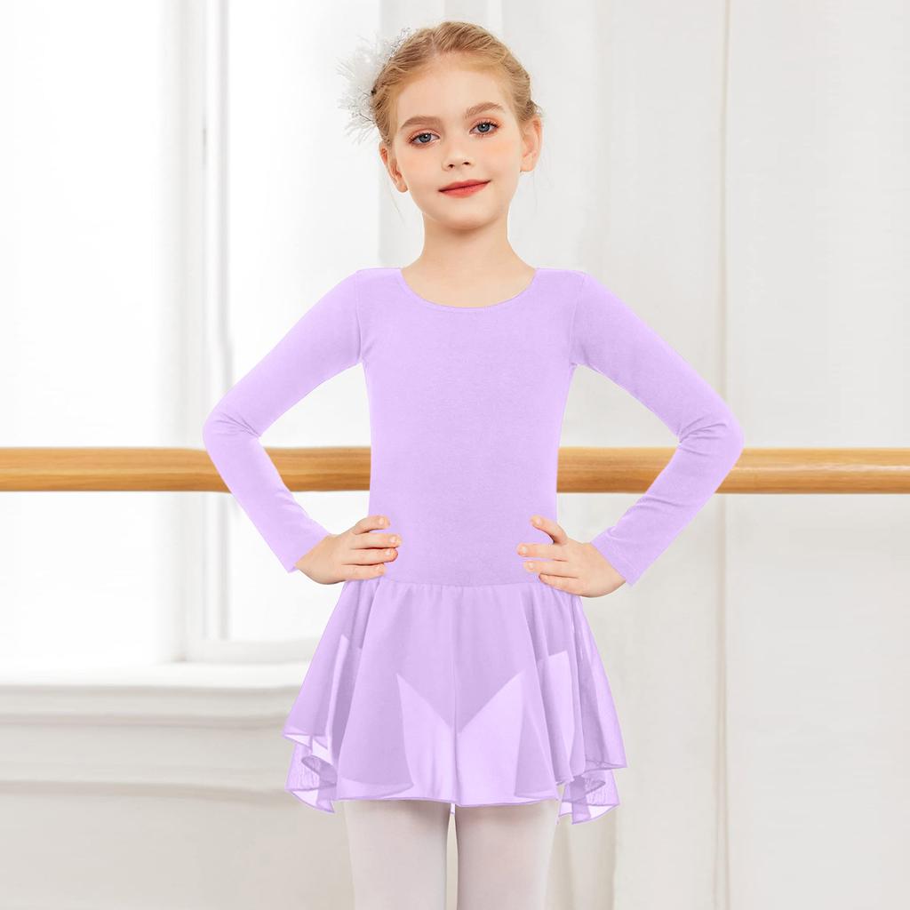 Девочки Цветной Боди из Тюля с Длинным Рукавом Костюм для Танцев