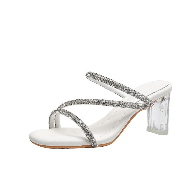 Крутые тапочки женские летние на толстом каблуке со стразами и надписью, босоножки на высоком каблуке женские черные высокие каблуки женские летние