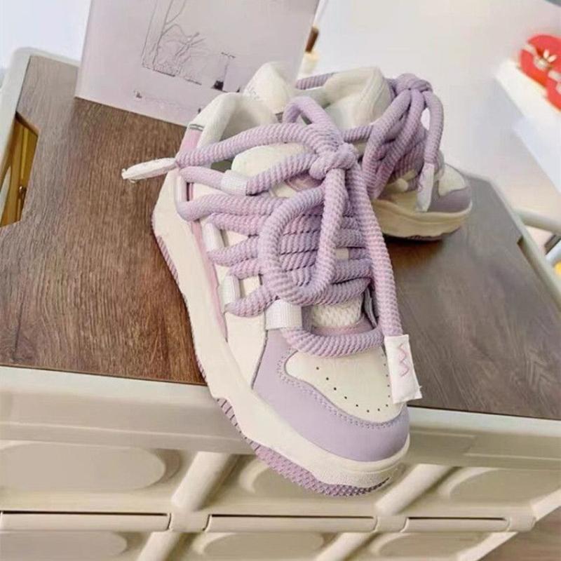 2024new Thick Bottom Board Shoes Female Casual Fashion Simple All-match Flat Bottom Women Shoes Color Matching Autumn Winter