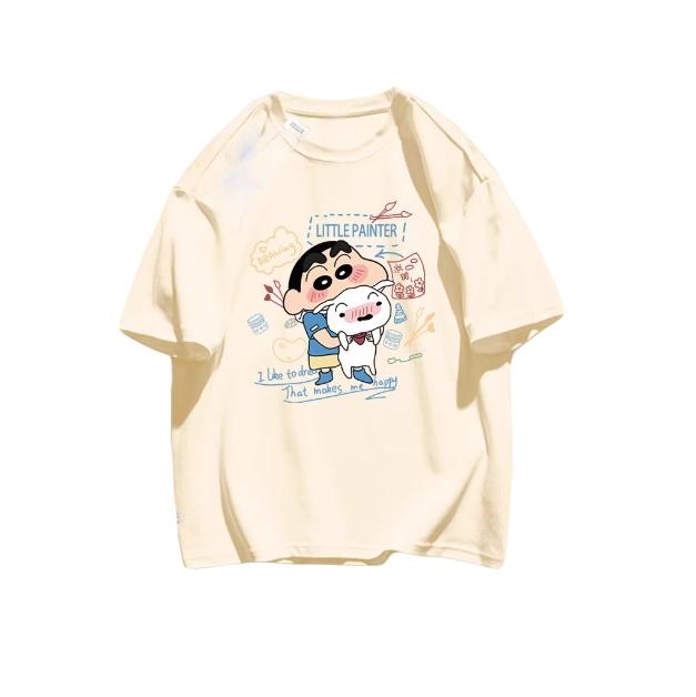 Summer Comic Style Crayon Shin Chan Print Pure Cotton Loose Casual T Shirt Y2K Unisexs Tops