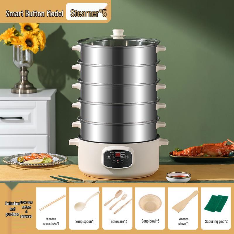 Интеллектуальная многоуровневая электрическая пароварка: Большая емкость, трехслойный, для многофункционального домашнего использования
