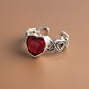 925 Sterling Silver Rings For Women Geometric Fine Jewelry Finger Adjustable Red Heart Stone Ring For Party Birthday Gift
