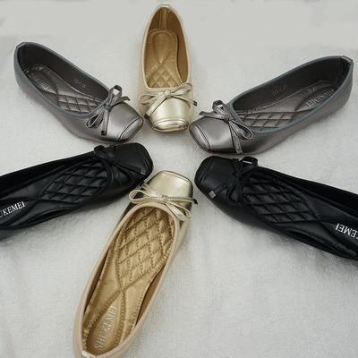 Женские весенне-летние балетки с металлическим бантом - Квадратный носок, Низкий вырез, Плоский каблук, Повседневная удобная обувь для мам