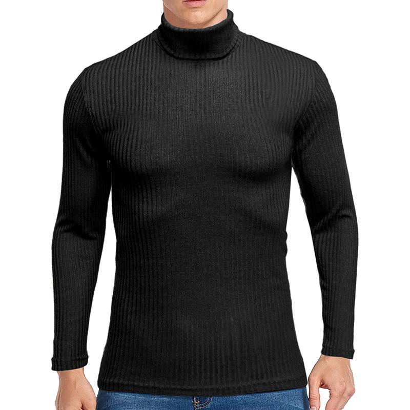 Men's Knitting Bottom Shirt Fashion High Neck Long Sleeve Fitting Versatile T-shirt