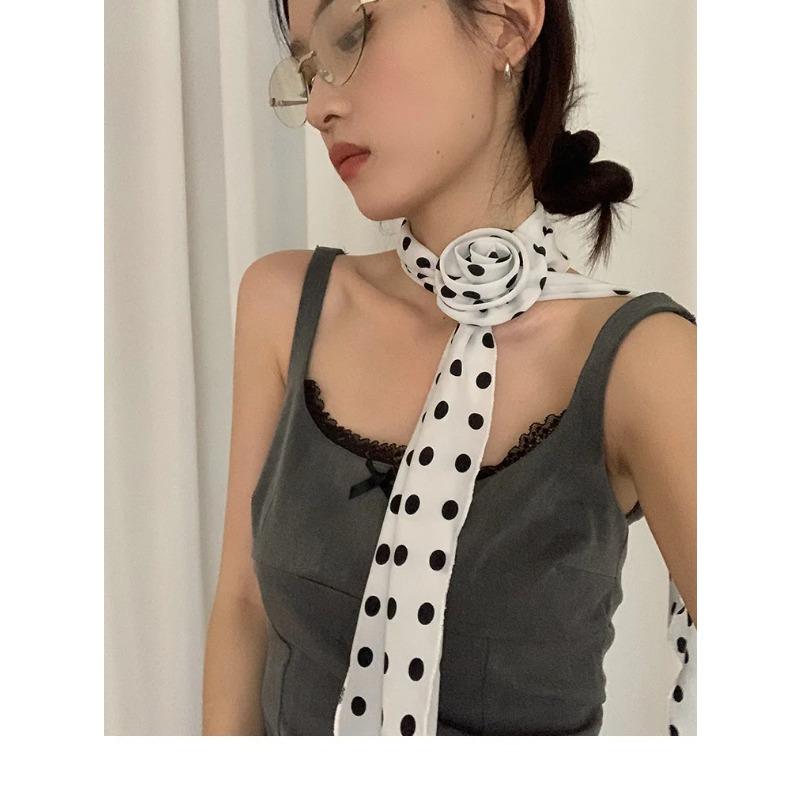 130*14cm Elegant Women Narrow Long Scarf DIY Tie Luxury Print Detachable Flower Headscarf Girls Fashion Ribbon Rose Neckerchief
