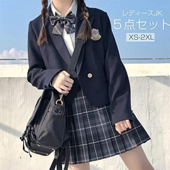 Школьный морской JK-комплект с и Клетчатый школьный matching Выпускной Хэллоуин Косплей [cnstone] Форма для девочек, Костюм, Форма, 5-предметный, С бантом, Блейзер,