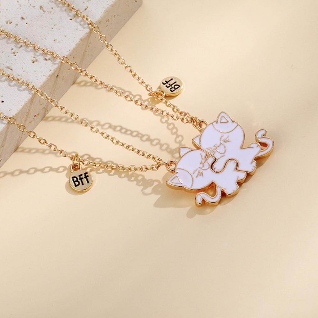Pack of 2 Friendship Necklaces Cats Pendants Necklace Adjustable Chain Necklace Alloy Texture Neck Jewelry for Daily