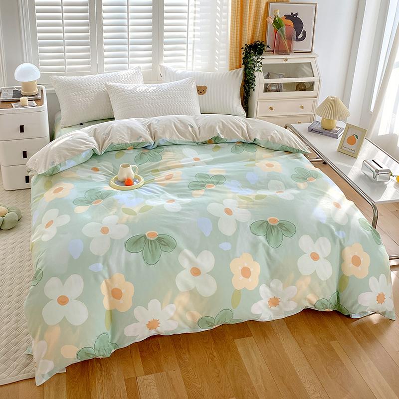 Пододеяльник из чистого хлопка с струйной печатью, размер 200x230 см, с цветочным клетчатым узором, удобный и дышащий, подходит для двуспальной кровати.