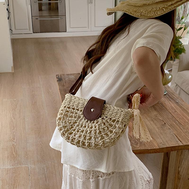 Летние ротанговые сумки женские седло соломенная сумка через плечо ручной работы плетеная сумка кроссбоди дамские сумочки богемный дорожный клатч пляжная сумка