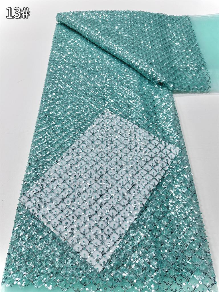 Небесно-голубое африканское кружево с пайетками 2025 Высококачественное кружево Вышивка Нигерийская сетка Ткань с бусинами Французское для свадебного платья