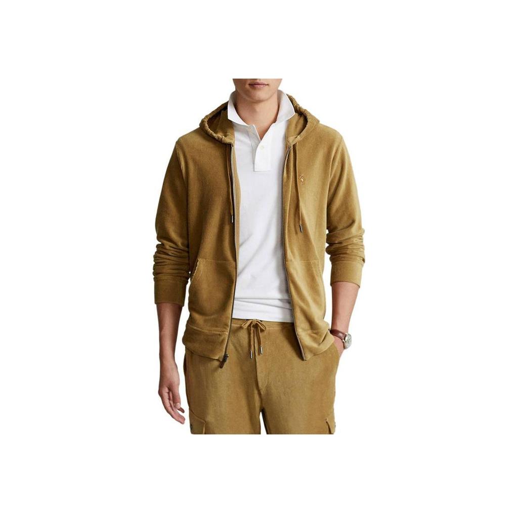 Polo Ralph Lauren FW22 Solid Color Logo Embroidered Hooded Drawstring Zip-Up Sweatshirt Men Sweatshirt Brown 710877154-002
