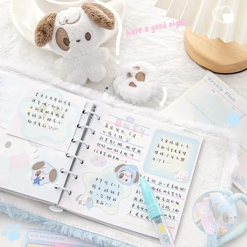 Cartoon Diary Girls' Notebook Cute High Beauty Plush Dog Loopbook with Hanging Stickers Notebook Student Stationery Gift Set