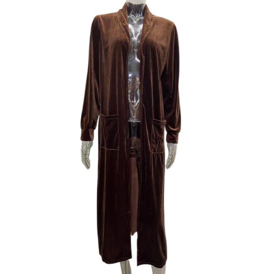 Женский кардиган, пальто с лацканами, длинный рукав, открытая передняя часть, золотистая бархатная ткань, куртка, однотонная, средней длины, верхняя одежда