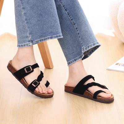 Модные женские сабо сандалии Crestar на плоской подошве, классическая пробковая подошва, открытый носок, садовая обувь с двойной пряжкой, женские сабо на толстой подошве, повседневные тапочки